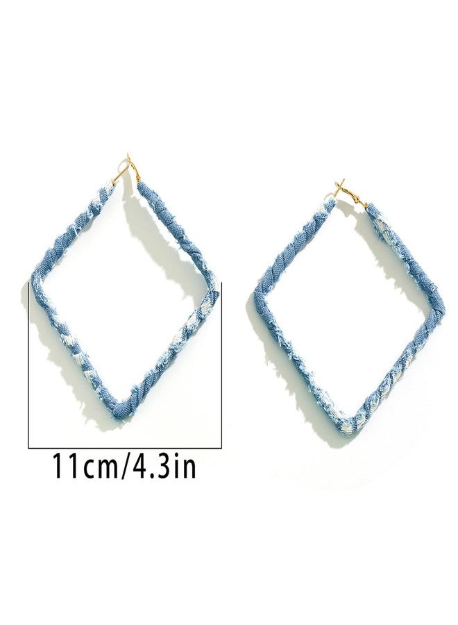 WFik Boho Large Denim Square Hoop Earrings,Simple Exaggerated Big Square Round Dangle Earrings Statement Earrings Jewelry Summer Beach Body Accessories Jewelry for Women (C) - Image 4